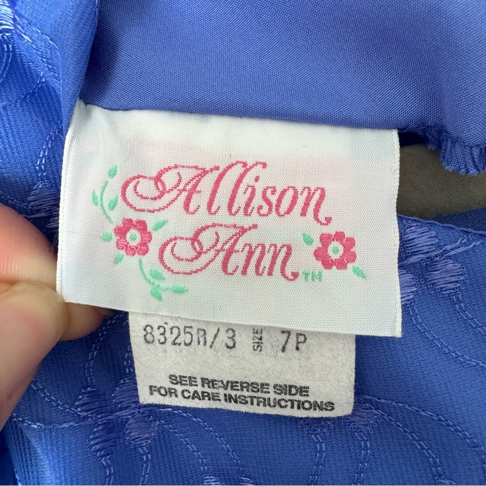 Vintage Allison Ann Floral Blue Dress Size 7 Puff Sleeves 80s 90s Retro Fancy - Picture 11 of 13